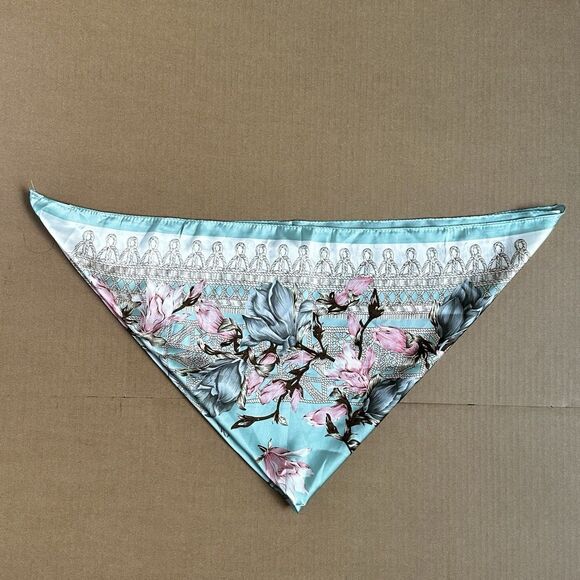 Cherry Blossom Floral Satin Silky Square Scarf 27” Women’s Hair Wrap Bandana - Picture 4 of 4